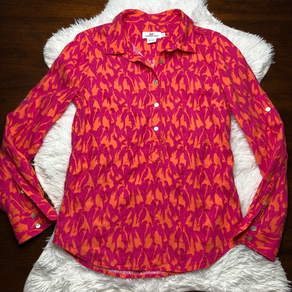 Vineyard Vines Tops - Vineyard Vines Button Popover Parrot Bird Shirt
